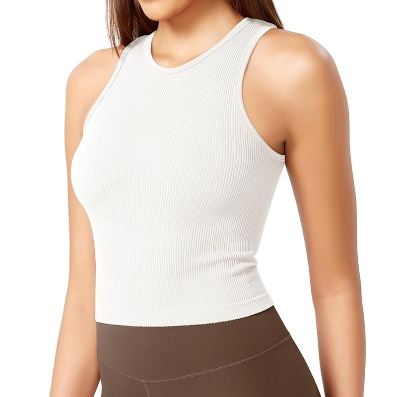 Seamless Crop Tank for Women Ribbed Soft High Neck Cropped Tops